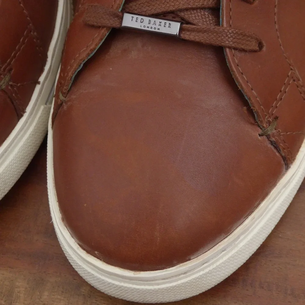 Ted Baker Mens Thawne Sneakers Brown Leather Lace Up Low Top 8.5
